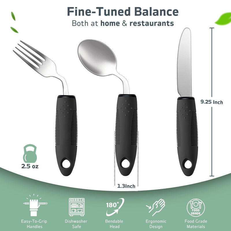 [Australia] - 3-Piece Adaptive Utensils Set - 42° Angled Parkinsons Utensils, 2.5 oz Weighted Utensils for Tremors and Parkinsons Patients, Easy Grip Weighted Silverware for Hand Tremors (Left-Handed) 