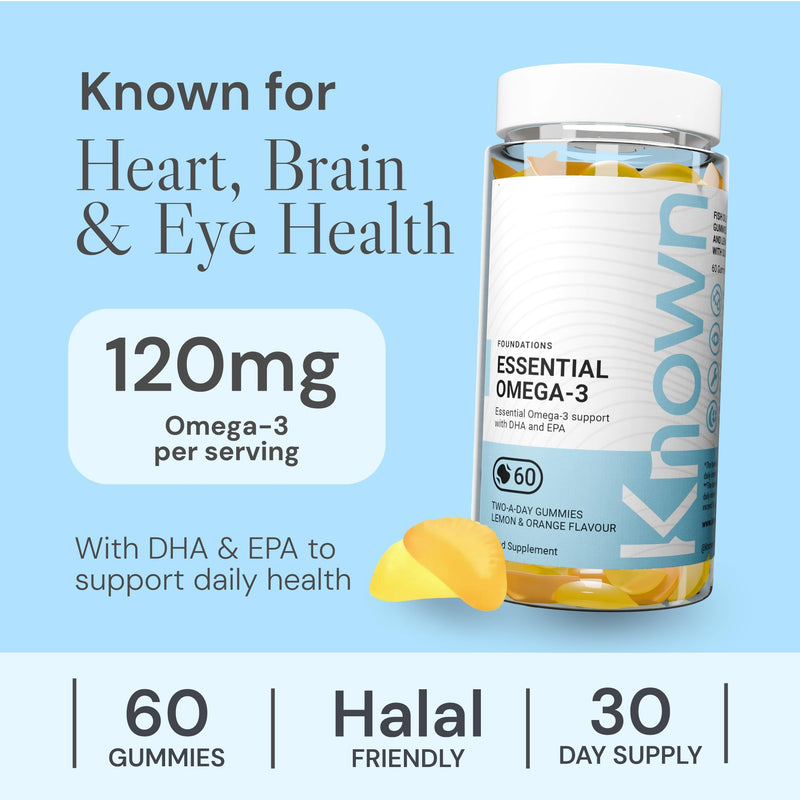Known Essential Omega 3 Gummies – Lemon & Orange Flavour – Tasty Gummy Alternative to Soft-Gels – 120mg Omega 3 with DHA & EPA – Supports Heart Health & Wellbeing – 1 Month Supply – for Men & Women