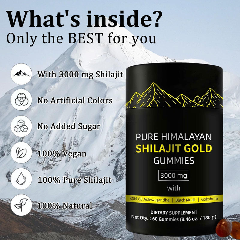 [Australia] - Shilajit Gummies | Alpha Gummies for Men | Lab Tested I No Added Sugar | Ashwagandha, Gokshura | Fulvic Acid & 85+ Trace Minerals for Men, Women | Non-GMO | 60 Gummy 
