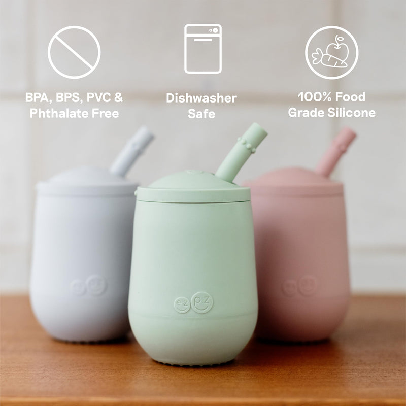 [Australia] - ezpz Mini Cup + Straw Training System - 9 Months+ (Gray) - 100% Silicone Training Cup for Infants + Toddlers - Designed by a Pediatric Feeding Specialist Gray 12 Months+ 