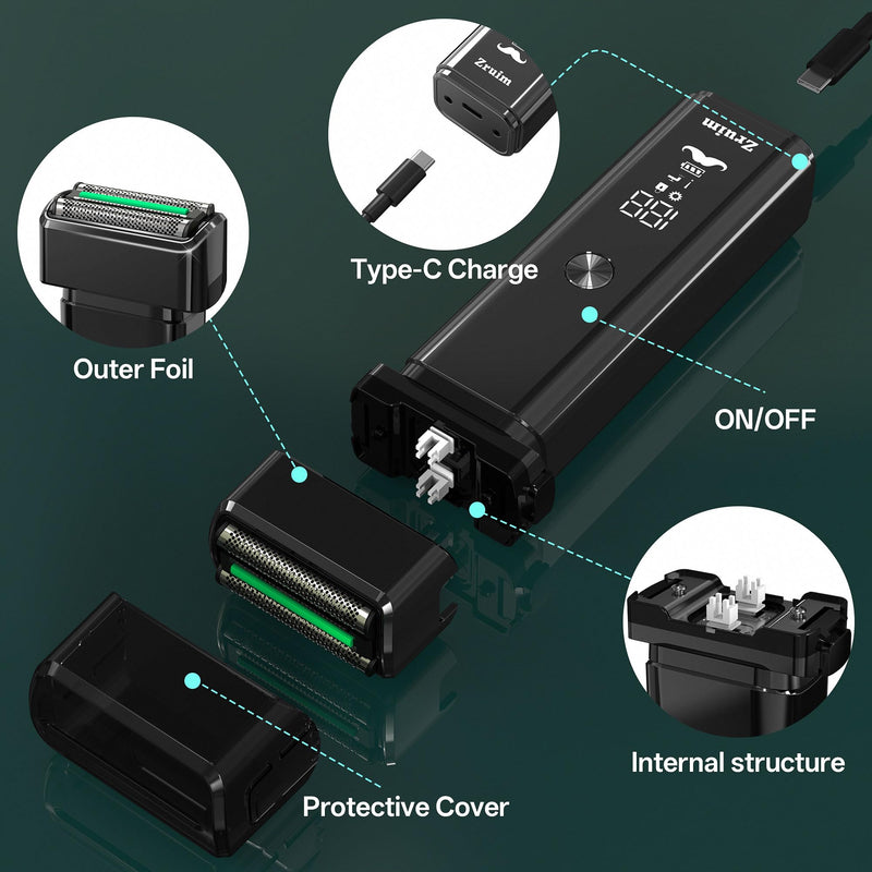 Electric Razor for Men Face,2 Adjustable Speeds Foil Shavers for Men for Beard/Face Beard Trimmer Waterproof Wet & Dry with 3 Floating Blade LED Display USB-C Fast Rechargeable for Travel & Home Blacksliver