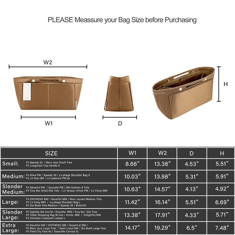 ZTUJO Purse Organizer Insert For Handbag & Tote Shaper,Tote Bag Organizer Insert For Speedy Neverful, 6 Sizes(X-Large,Silky Brown) Regular X-Large Silky Brown
