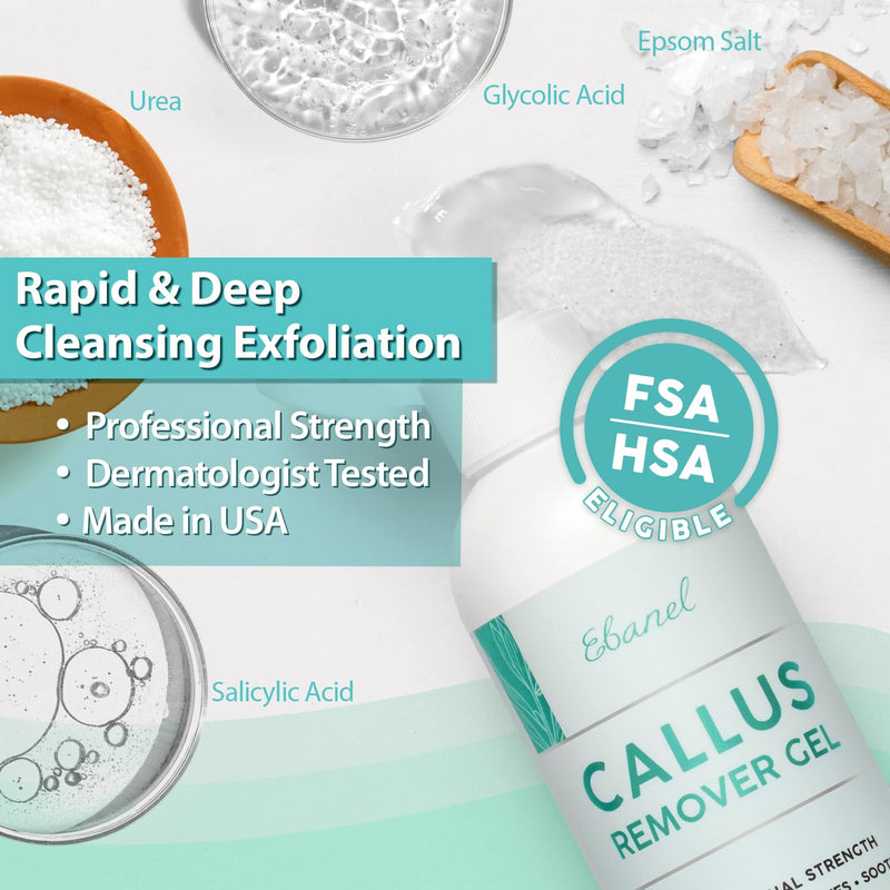Ebanel Set of Salon Grade Callus Remover for Feet Gel + 40% Urea Foot Cream | Dry Cracked Heel Repair with Salicylic Acid, Epsom Salt, Helps Soften and Smooth Calluses and Rough Skin for Baby-Soft Feet 13.1 Ounce (Pack of 1)