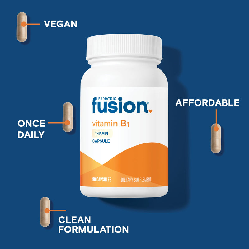 Bariatric Fusion Vitamin B1(Thiamine) for Bariatric Surgery Patients Including Gastric Bypass & Sleeve Gastrectomy, Easy to Swallow Capsule, 90 Count