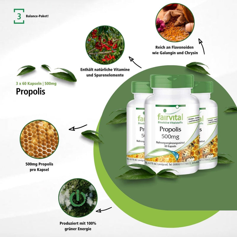 [Australia] - Fairvital | Bee propolis 500mg - 3 x 60 capsules - HIGH DOSE 