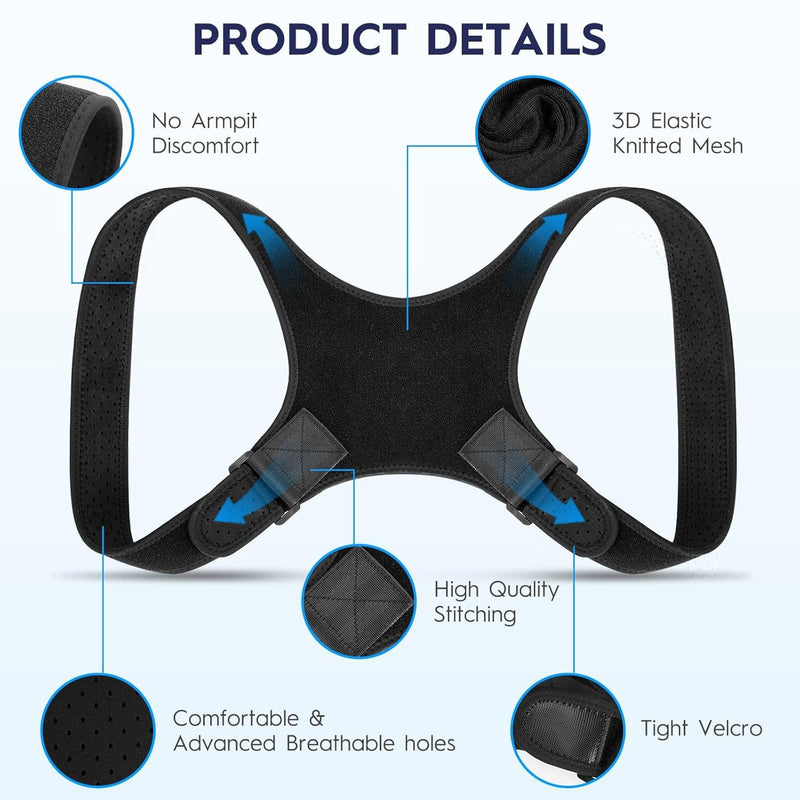 Posture Corrector for Men and Women - Bionic System Back Brace Adjustable Upper Back Support Shoulder Posture Brace, Back Straightener Neck Pain Relief