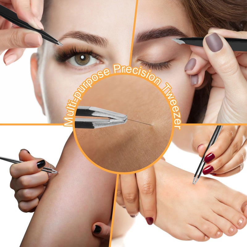 [Australia] - Yougai Tweezers Set,9 Pcs Professional Stainless Steel Tweezer Kit-Great Precision Eyebrow Tweezers for Ingrown Facial Hair with Leather Travel Case as Stocking Stuffing Gifts Black and Red-01 