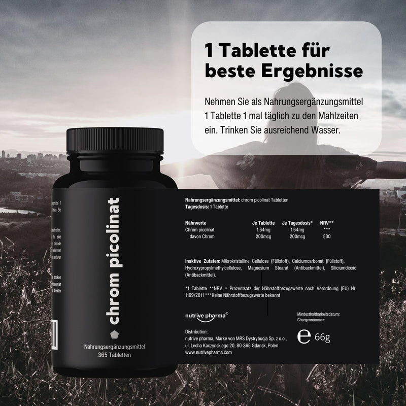 [Australia] - Chromium from Chromium Picolinate - high-dose 200 mcg chromium per tablet - optimal health additive to support metabolism - 365 easy-to-swallow tablets 365 pieces (pack of 1) 