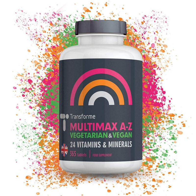 Multivitamins Nutritional Supplements for Women and Men, 365 Tablets, 1 Year Supply, 24 Active Vitamins and Minerals inc Vitamin D, C, B, Iron, Magnesium, Zinc, Vegan Vegetarian, UK Made by Transforme 1 count (Pack of 365)