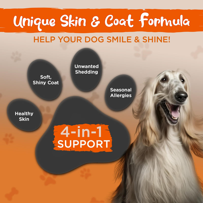 Vital Planet - Skin and Coat Supplement for Dogs with Choline, Inositol, Pumpkin, Flax and Omega-3 Oils to Support a Soft Shiny Healthy Coat and for Seasonal Allergies - 60 Chewable Tablets - PawsPlanet Australia