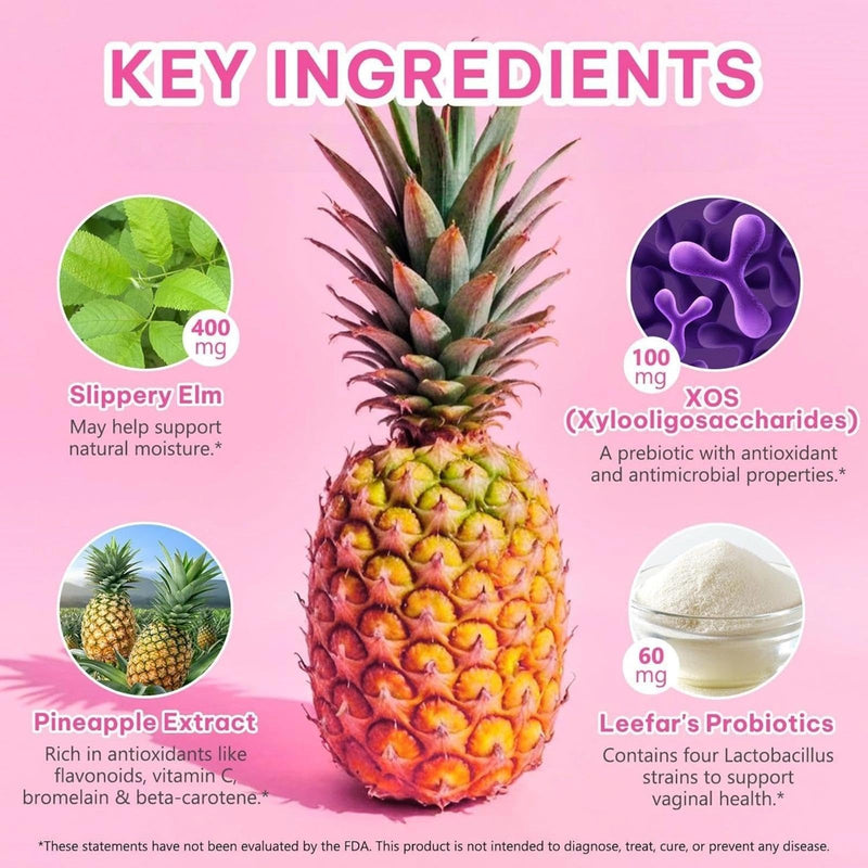 Vaginal Probiotics Gummies for Women, Feminine Balance Gummies with Slippery Elm, Supports Vaginal Health & PH Balance, 60-Gummies