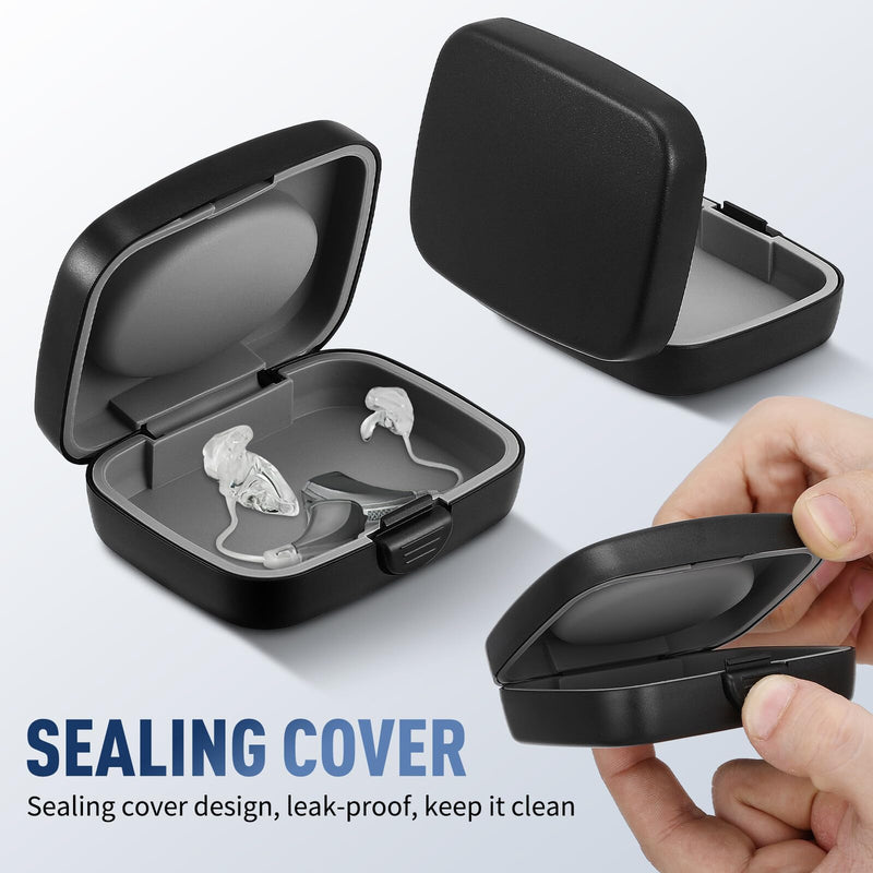 ibasenice Hearing Aid Storage Box 3.5"" Hard Black Shell – Shockproof Travel Case for Hearing Aids, Keeps Devices Safe & Clean on the Go