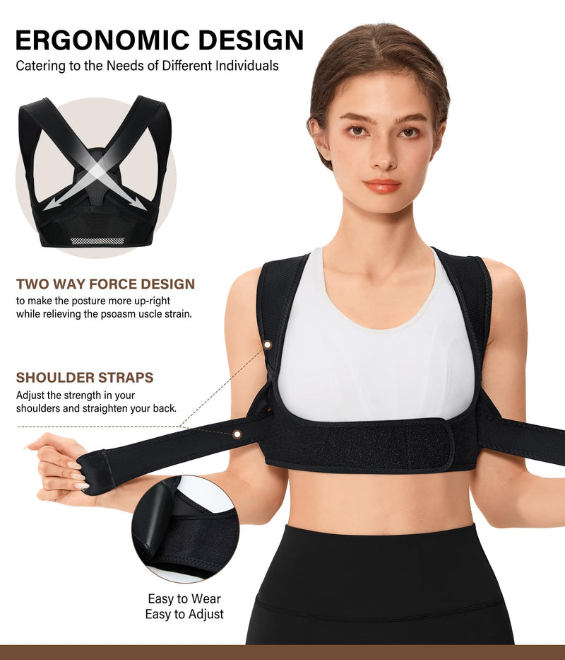 URSEXYLY Posture Corrector for Women Breathable Back Brace For Posture Adjustable Back Straightener Support for Neck Shoulder Clavicle and Upper Back Pain Relief(L/XL,Black) L/XL Black
