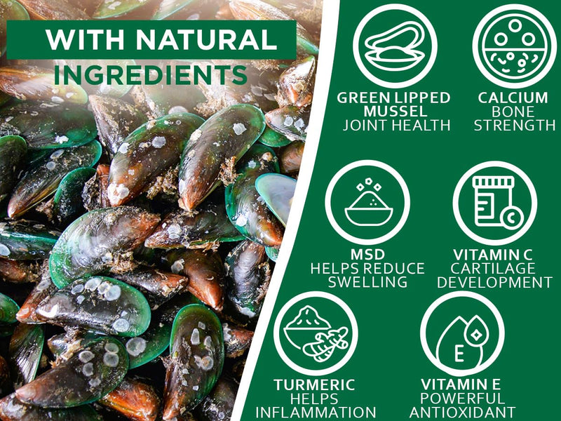 New Zealand - Green Lipped Mussel for Dogs - 1325mg 90 Caps - Hip & Joint Supplement for Dogs & Arthritis Relief for Dogs - GMO & Gluten Free - PawsPlanet Australia
