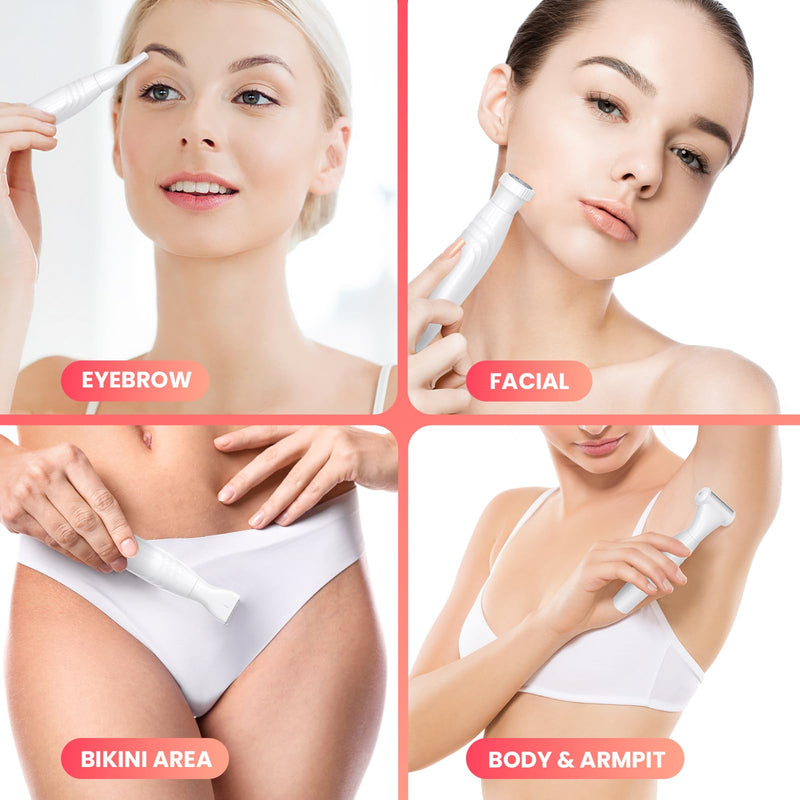 Bikini Trimmer for Women, 4-in-1 Waterproof Lady's Electric Razor Shaver and Facial Hair Removal, Cordless Rechargeable Body Hair Trimmer Grooming Sets for Leg, Armpit, Face, Eyebrow (White)