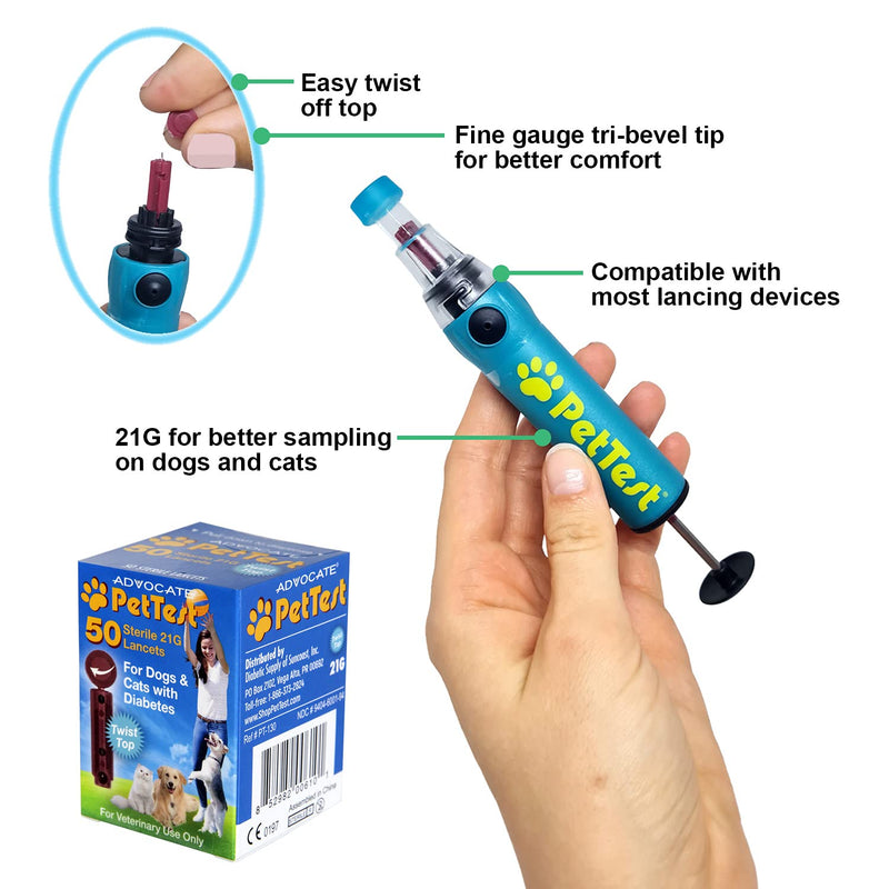 [Australia] - PetTest Sterile Twist-Top Lancets 21G for Dogs and Cats, for use with PetTest Diabetes Glucose Monitoring System (50 Lancets) 