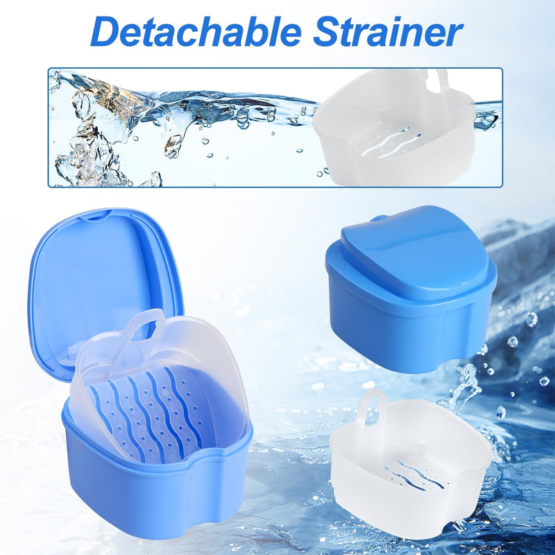 [Australia] - DAJISI Pack of 2 braces box, denture box with hanging sieve, portable denture box, white and blue, tooth rescue box used for cleaning and storing dentures 