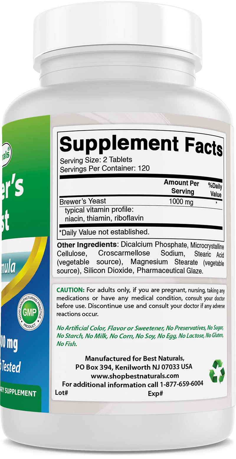 [Australia] - Best Naturals Brewers Yeast 500mg 240 Tablets (1000mg Serving) - 3rd Party Lab Tested for Quality & Purity 240 Count (Pack of 1) 