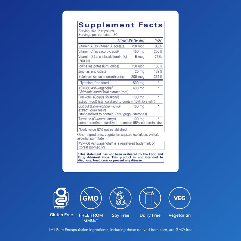 [Australia] - Pure Encapsulations Thyroid Support Complex - Supports Thyroid Health* - Antioxidant Infusion - with Ashwagandha & Iodine - Non-GMO & Vegetarian - 60 Capsules 60 Count (Pack of 1) 