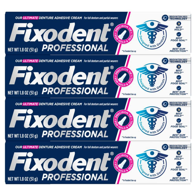 [Australia] - Fixodent Professional Ultimate Denture Adhesive Cream for Full and Partial Dentures, 1.8 oz, 4 Pack 