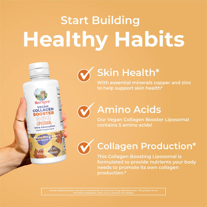 MaryRuth Organics Lion's Mane Liposomal (Coffee Cake) & Collagen Booster Liposomal (Maple Hot Cocoa) Clean Label Project Verified® Vitamins for Cognitive Support, Beauty & Joint Health, Vegan, Non-GMO