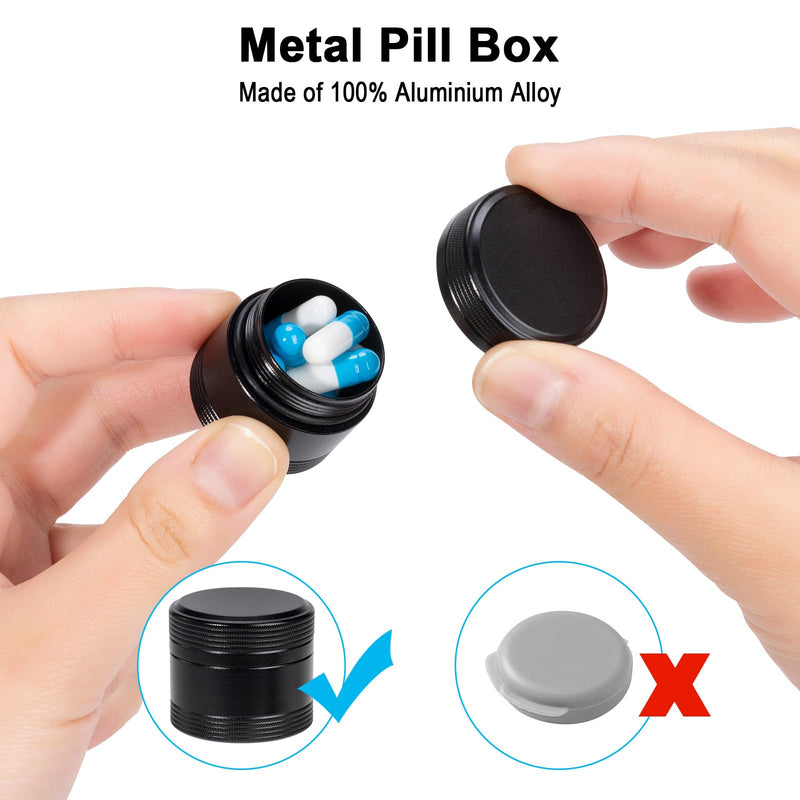 Metal Pill Box Pocket Purse Size Single Aluminum Pill Case for Daily | Waterproof Pill Container Portable Compact Round Medicine Organizer Pill Holder for Medication, Fish Oils Vitamins