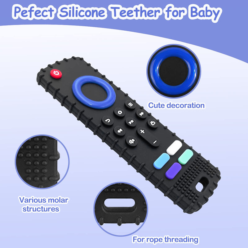 [Australia] - 2Pcs Silicone Teething Toys, Remote Control Shape Teethers for Babies Remote Teething Toys, Silicone TV Remote Teether BPA Free/Refrigerator Safe 2 Black 