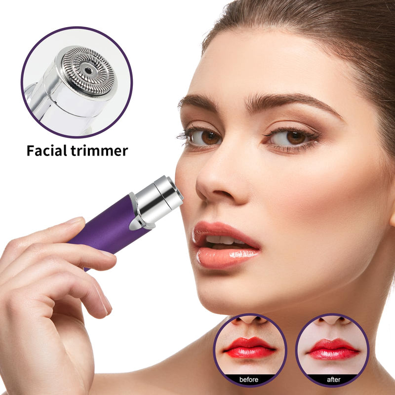 [Australia] - Eyebrow Facial Trimmer, Facial Hair Removal for Women, Smooth & Painless Face Razors Eyebrow Shaver for Women - 2 in 1 Facial Hair Remover & Eyebrow Trimmer with Built-in Battery for Face, Lip, Chin Purple 