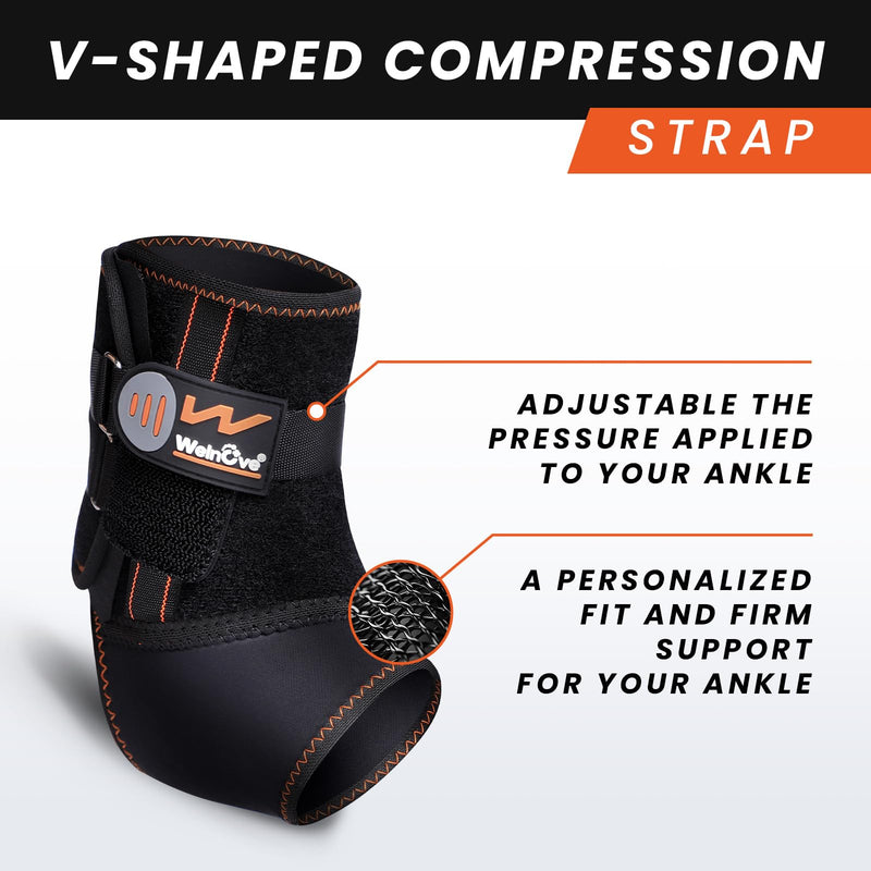 Welnove Ankle Support Brace with Stabilizer - Sports Stabilizing with Adjustable Compression Straps for Women & Men - FSA/HSA Eligible (2, Black, Large) 2
