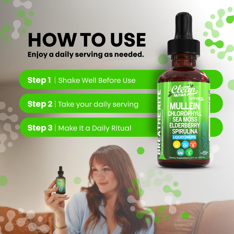 [Australia] - Clean Nutra Mullein Drops for Lungs Organic Chlorophyll Liquid Irish Sea Moss, Spirulina, Licorice, Tart Cherry Lobelia, Motherwort & Elderberry Mullein Leaf Extract Tincture Men Women Supplement 