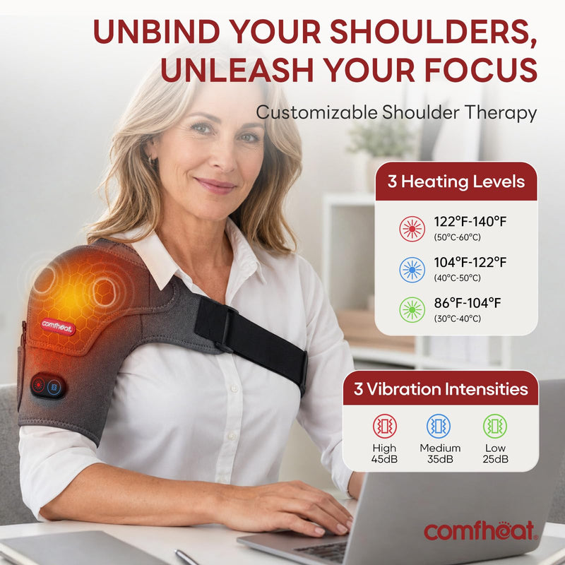 Cordless Shoulder Heating Pad with Massager, Heated Shoulder Brace | Rotator Cuff Frozen Shoulder Pain Relief Heat Wrap, 5000mAh Battery Powered 1-3H Hot Compress for Men & Women Heating & Vibration Massage
