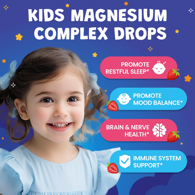 Kids Magnesium Liquid-Magnesium Glycinate Drops for Kids, Citrate Liquid with L-theanine, Chamomile & Vitamin B6 for Sleep, Relaxation, Calm & Focus - Mixed Berry Flavor 2 Fl Oz, 2 Pack 2 Fl Oz (Pack of 2)