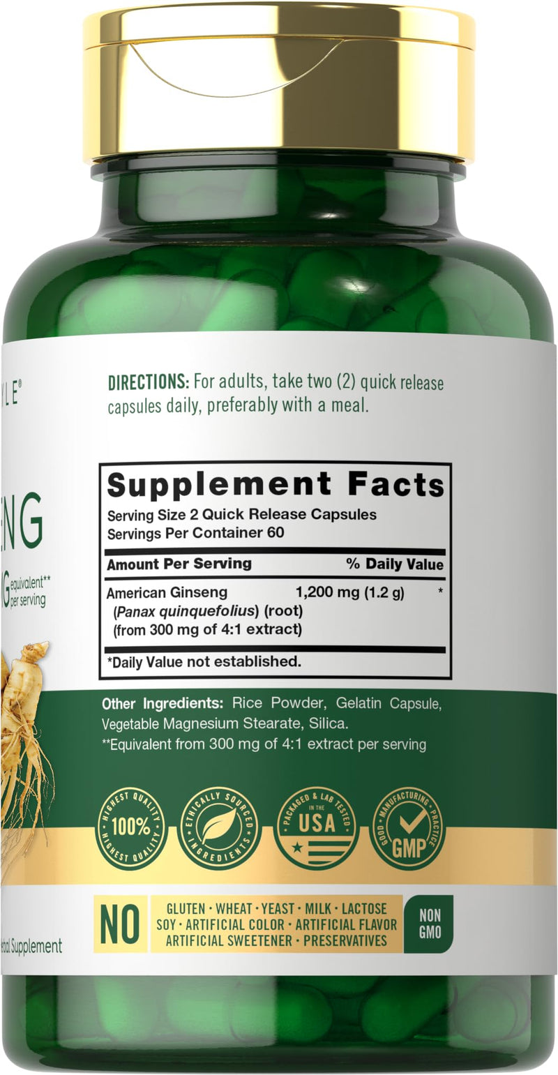 [Australia] - Carlyle Ginseng Extract Supplement | 120 Capsules | 1200mg | Pills for Men & Women | Non-GMO and Gluten Free 