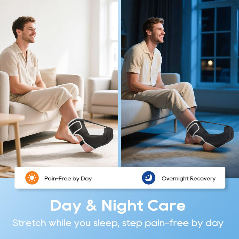 [Australia] - Plantar Fasciitis Night Splint Socks - Soft Plantar Fasciitis Relief Brace for Heel Spurs, Achilles Tendonitis & Foot Drop - Comfortable Sleep Foot Brace for Women and Men Black-S 