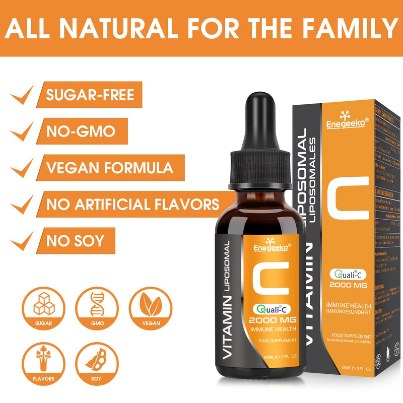 Liposomal Vitamin C Liquid 2000mg – High Absorption Vegan Formula for Immune & Antioxidant, Non-GMO, Gluten & Soy Free (60 ml (Pack of 1)) 60 ml (Pack of 1)