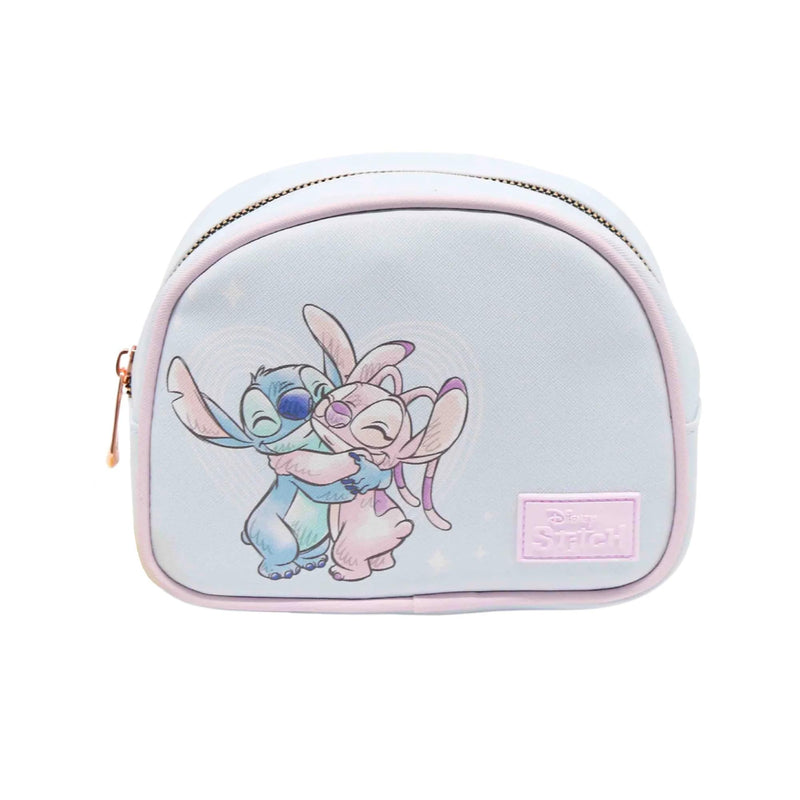 Impressions Vanity Sleepy Stitch LED Compact Mirror and Stitch Love Bugs Cosmetic Pouch Set, Travel Makeup Bag with Rose Gold Hardware and Lighted Mirror with 3X Magnified and Adjustable Brightness