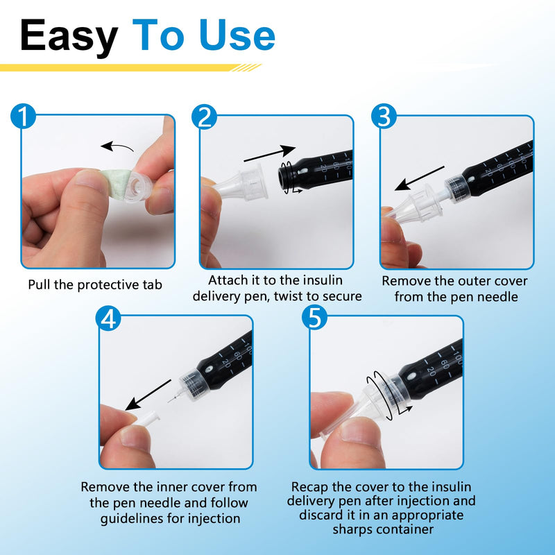 [Australia] - Insulin Pen Needle 31G 4mm (5/32") 100 Count, Diabetic Pen Needles for Injections Universal Fit with Most Diabetes Pens Comfortable Sterile 