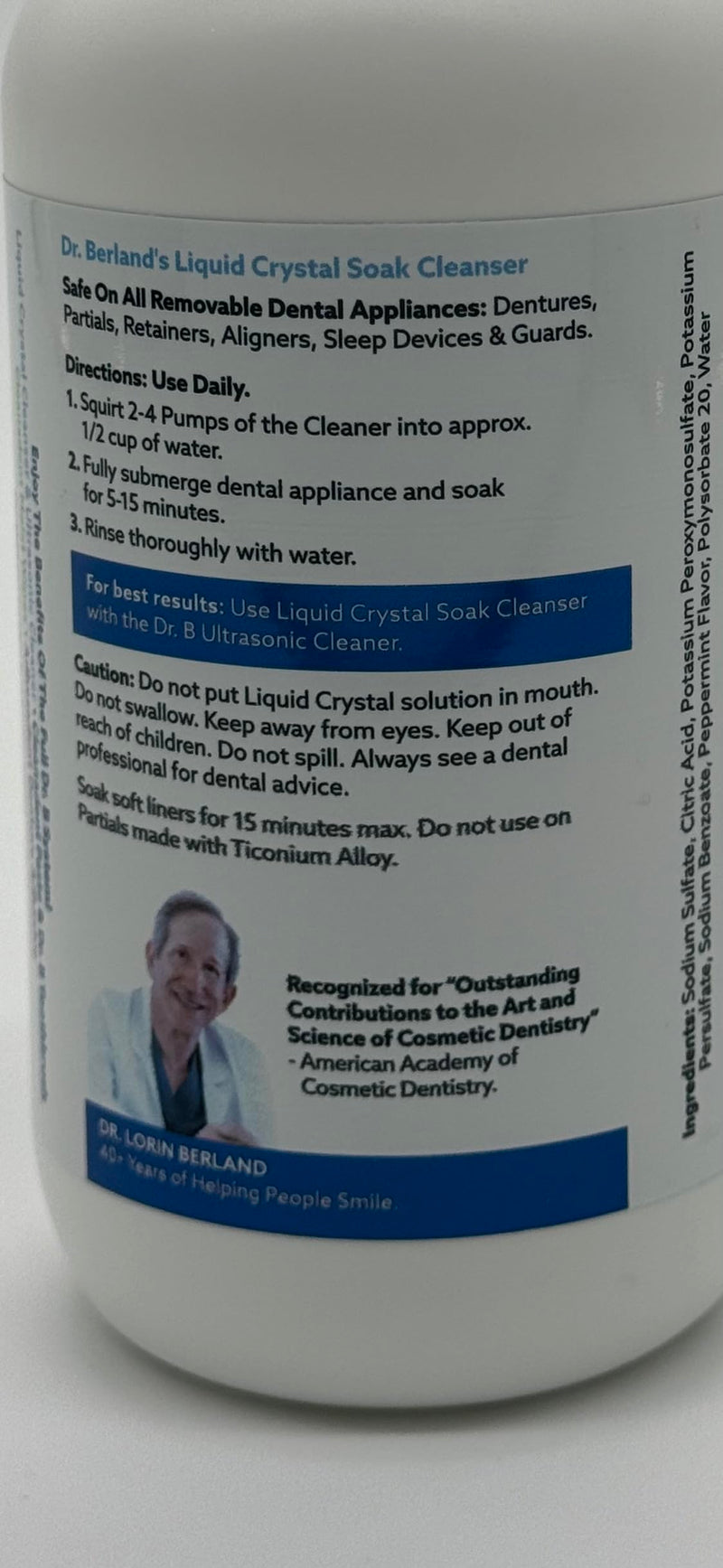 [Australia] - Dr. B Dental Solutions Liquid Crystal Soak Cleanser for Oral Appliances, Dentures, Night Guards, Aligners, & Other Devices 12 Fl Oz (Pack of 1) 