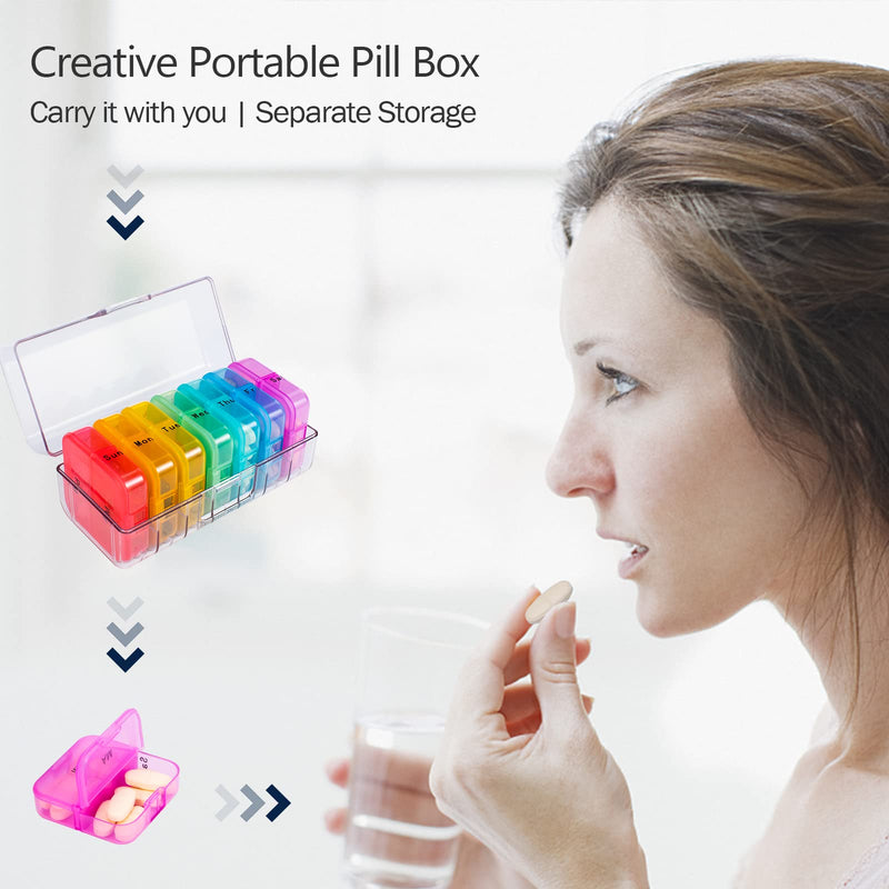 [Australia] - Zoksi Weekly Pill Organizer 2 Times a Day, Rainbow 7 Day Pill Box, Daily Am Pm Pill Organizer, Portable Case for Fish Oils, Vitamin, Supplement A-clear 