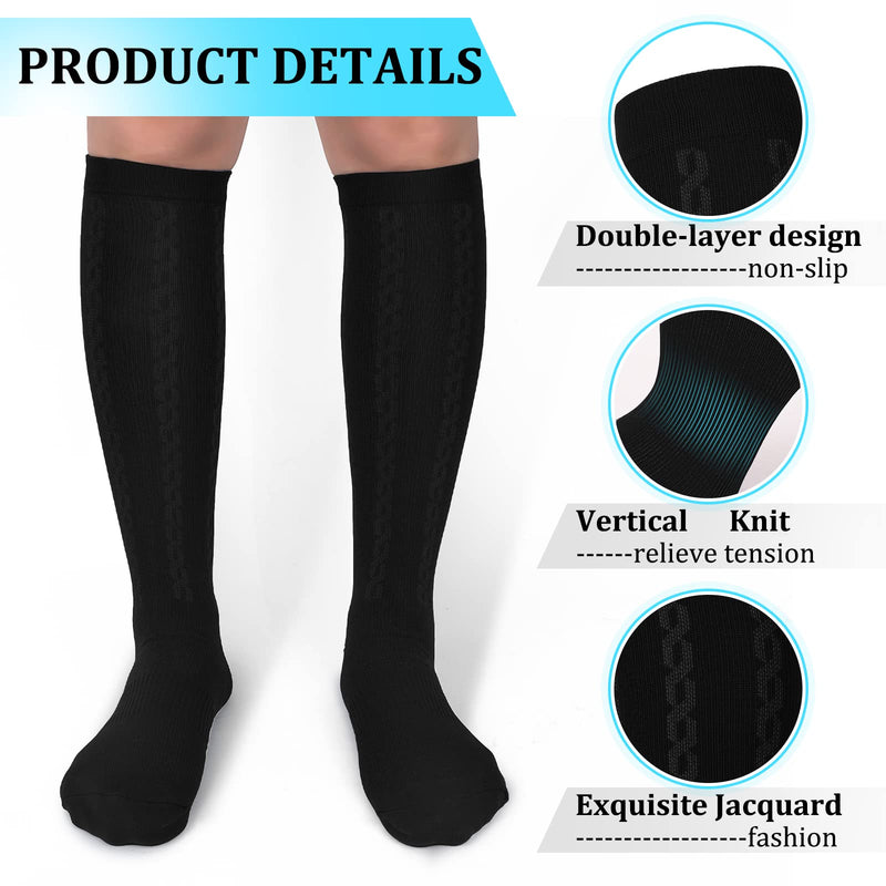 30-40mmHg Medical Graduated Compression Socks for Women&Men Circulation-Knee High Socks for Support,Hiking,Running 1-2 Pack Black Large-X-Large