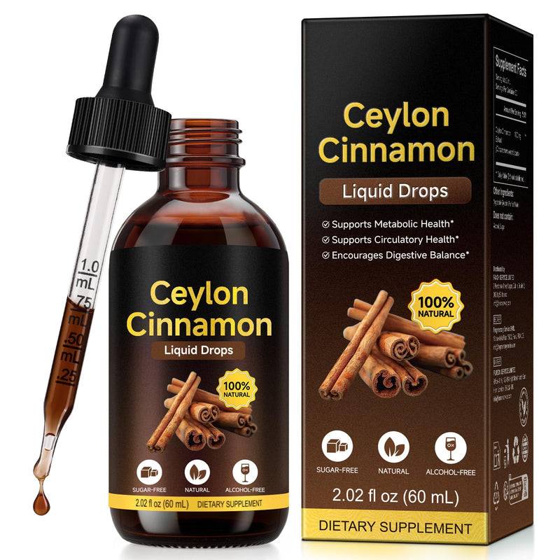 Ceylon Cinnamon Drops Supplement,1000mg Cinnamomum Verum Bark Extract, Natural Antioxidant Support, Easily Absorbed Formula for Digestion, Metabolism & Circulation Support 60ml