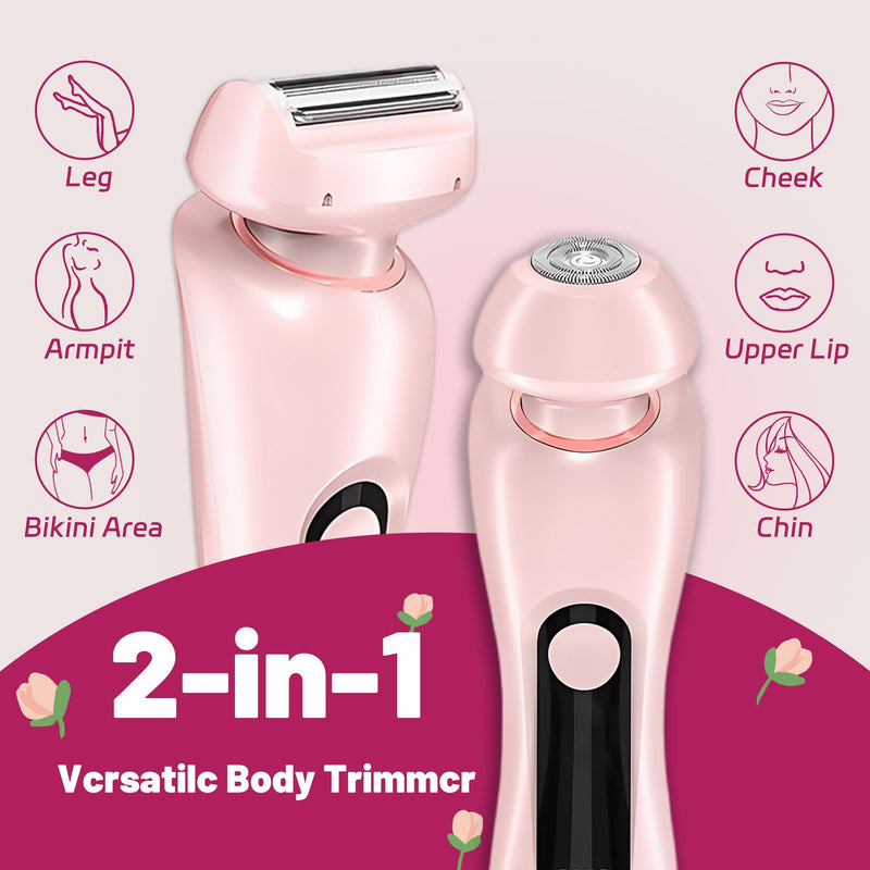 [Australia] - 2 in 1 Electric Shaver for Women Wet Dry Dual Use IPX7 Waterproof with LED Display USB Recharge Dock Dry Use Body Hair Trimmer and Facial Hair Remover for Bikini Underarm Leg Arm Face (Pink) Pink 