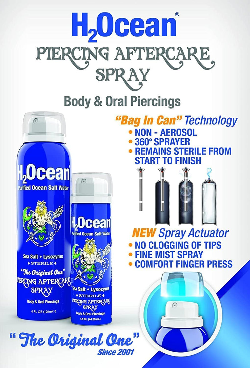 [Australia] - H2Ocean Piercing Aftercare Spray, Saline Spray for Piercings Cleaning Solution, with Sea Salt Nipple, Ear, Nose, Lip, Belly Piercings Cleaning Spray with Sea Salt & Bump Treatment, Set of 2 Original 