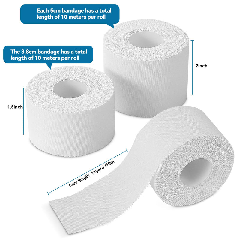 Athletic Sports Tape 6 Pack Strong Adhesive Sports Tape Athletic Training Supplies, White Tape for Injuries, Wrist Ankle Finger Tape, Easy to Tear & No Sticky Residue, 1.5 in X 11Yards (White) 6 Pack 1.5 Inch