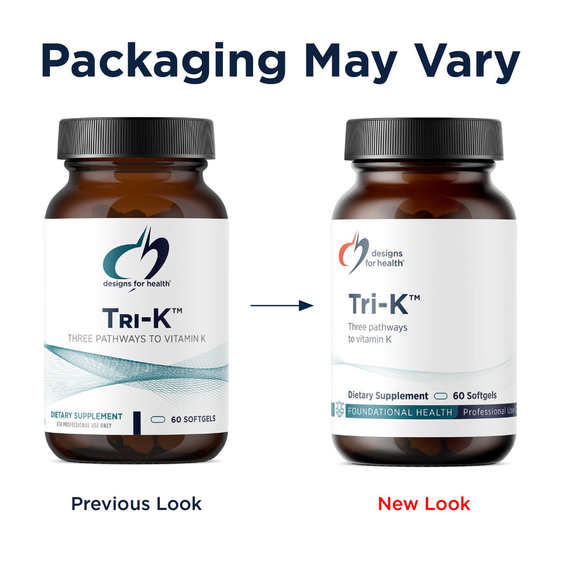 Designs for Health TRI-K - Three Forms of Vitamin K + GG, High Potency Supplement - 2000mcg Vitamin K1, 500mcg K2 MK-4 - Non-GMO + Gluten Free (60 Softgels) Standard Packaging