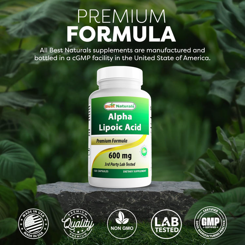 Best Naturals Alpha Liopic Acid 600 mg 120 Capsules - ALA Alpha Lipoic Acid Powerful Antioxidant (120 Count (Pack of 2))