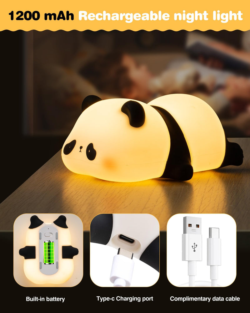 [Australia] - LED Cute Panda Night Light 3 Level Dimmable Nursery Night Light Squishy Silicone Night Light Rechargeable Bedside Touch Lamp for Room Decor, Cute Gifts Stuff for Boys Girls Baby Children 