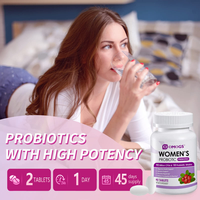 [Australia] - Women's Probiotic,with Cranberry Extract and Organic Prebiotics,90 Billion CFUs,18 Strains,Help for Boost Immune,Digestive, Gut and Women's Health,Gluten Dairy Yeast & Soy Free, 90 Tablets 