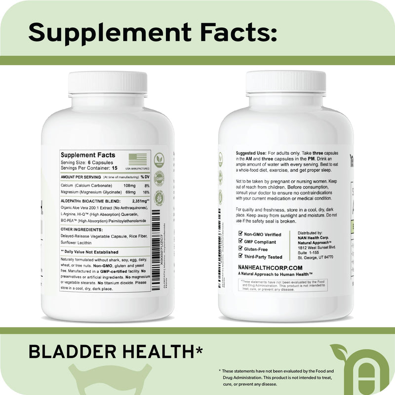 [Australia] - Supports Bladder Health & Urinary Tract | Organic Freeze-Dried Aloe Vera 200x Extract | Vegan Bladder Supplement for Women & Men | Palmitoylethanolamide, Quercetin, L-Arginine | 90 Capsules 90 Count (Pack of 1) 