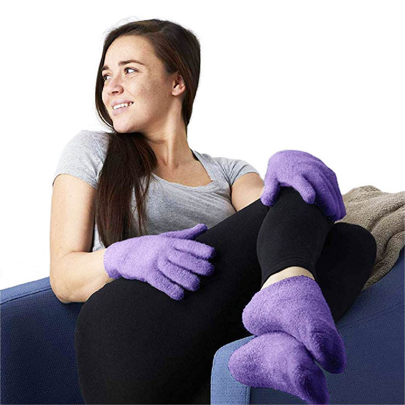 [Australia] - NatraCure Moisturizing Gel Booties and Gloves Set - (for Dry Skin, Dry Hands, feet, Cracked Heels, cuticles, Rough Skin, Dead Skin, use with Your Favorite lotions) - 155/175-LAV/RET - Color: Lavender Sock and Glove Set - Lav 